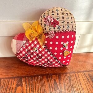 Patchwork Heart Pillow with Red and Yellow Accents